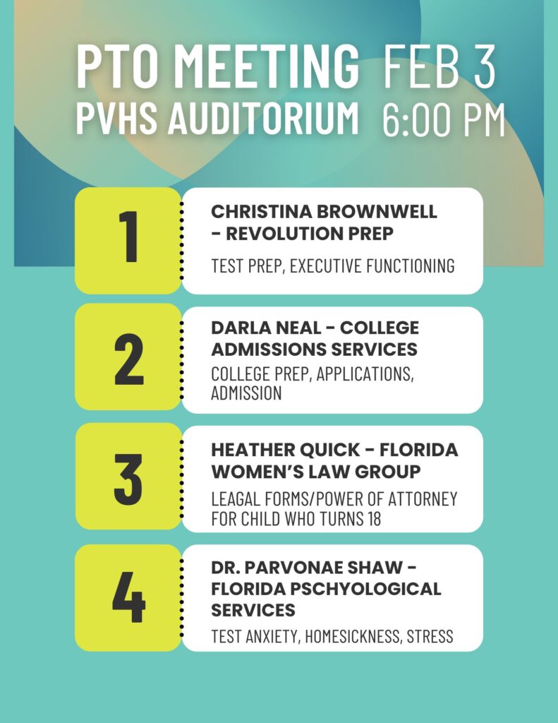 PTO Meeting PVHS Auditorium